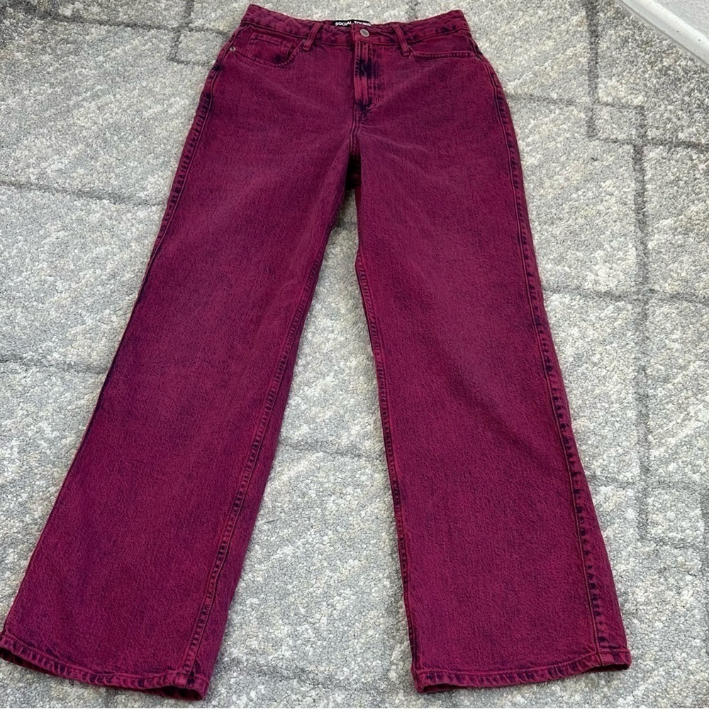 SOCIAL TOURIST Hollister HIGHEST RISE PINK OVERDYE BAGGY JEANS 5R sz 27